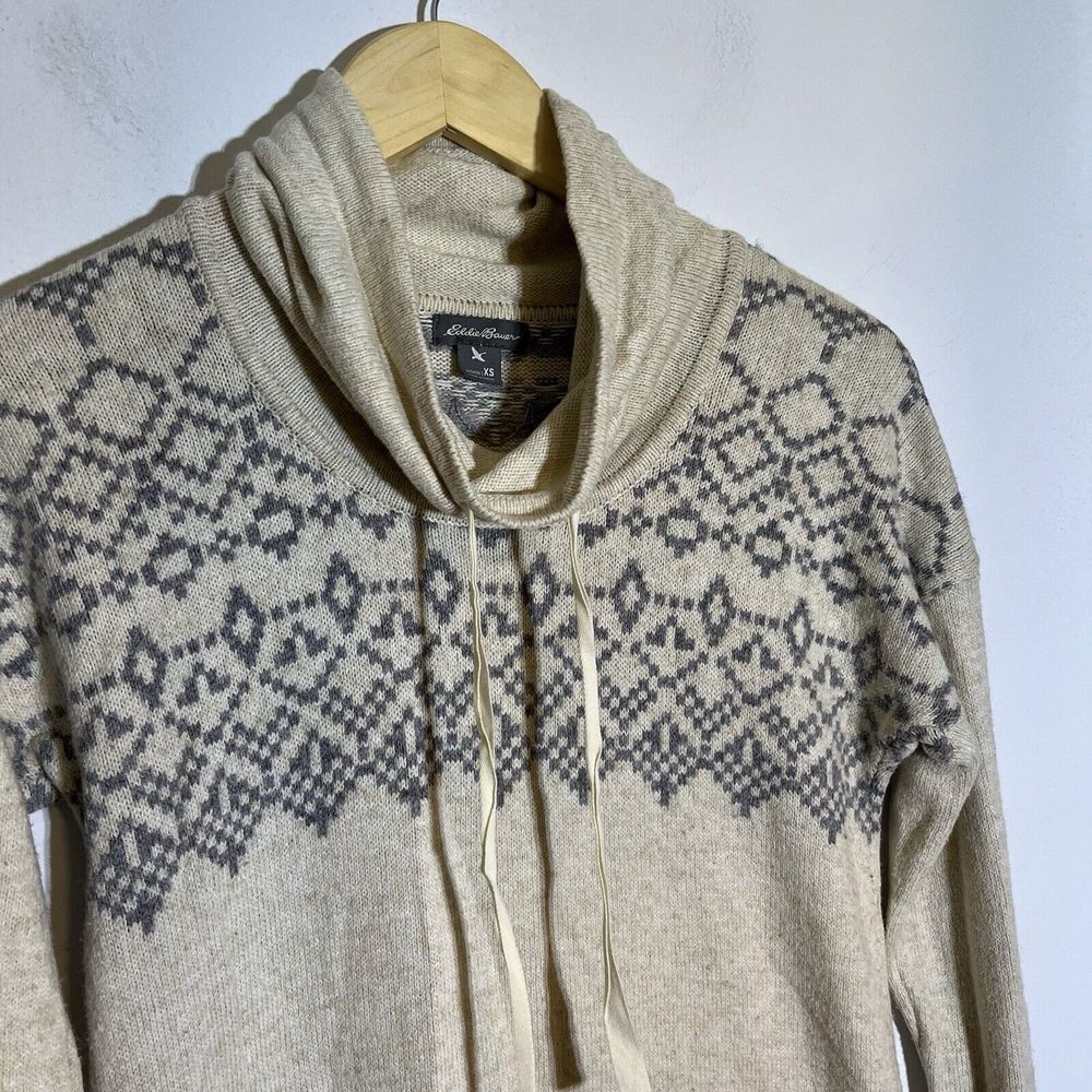 Eddie Bauer Women's XS Soft Fair Isle Cowl Neck Sweater Cream